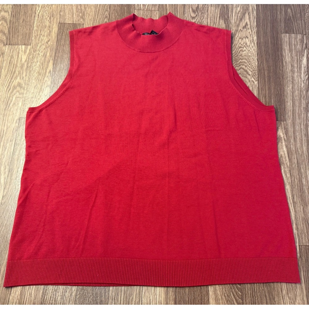 August Silk Woman Red Mock Neck Sleeveless Silk Blend Knit Top Plus Size 3X
